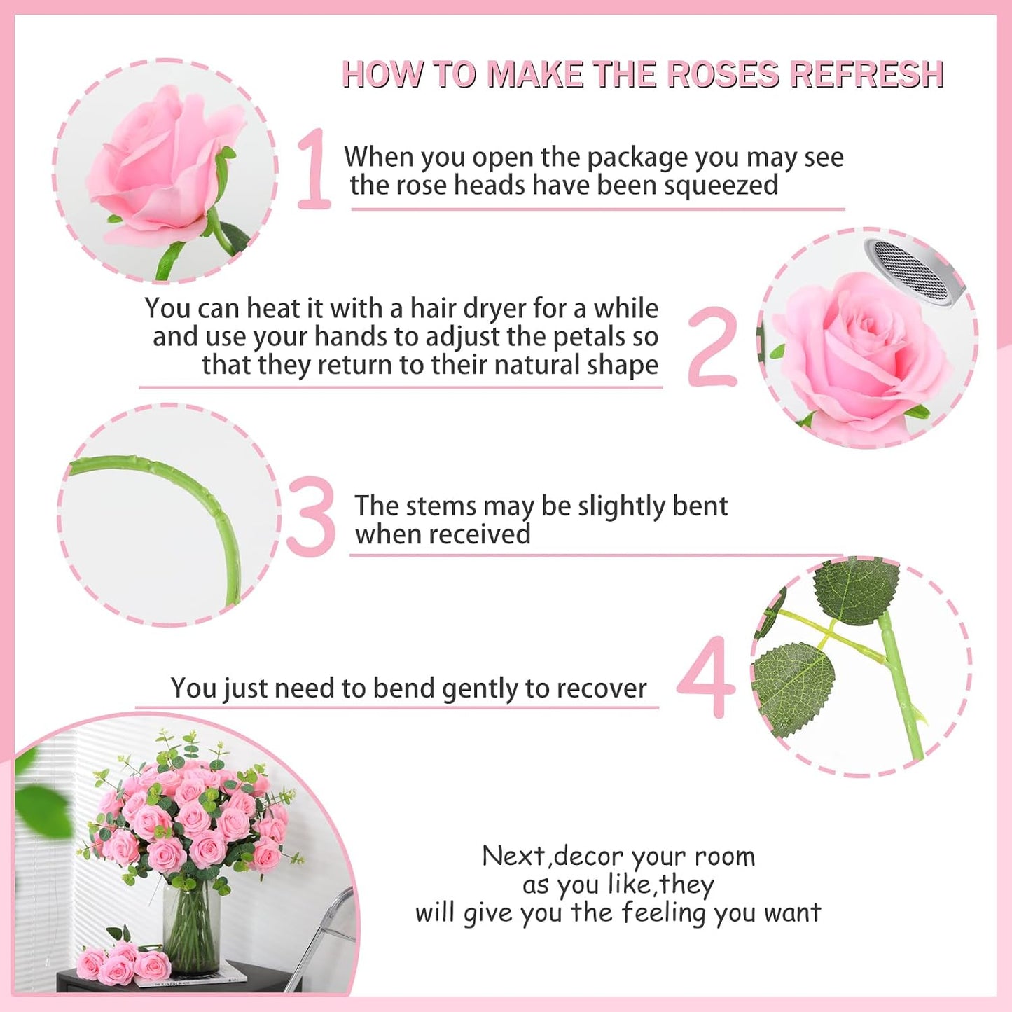 White Fake Roses Artificial Flowers - 10 Pcs Fake Artificial Roses Silk Flowers with Stems for Home Wedding Hotel Office Centerpiece Decor