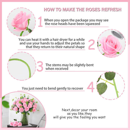 White Fake Roses Artificial Flowers - 10 Pcs Fake Artificial Roses Silk Flowers with Stems for Home Wedding Hotel Office Centerpiece Decor
