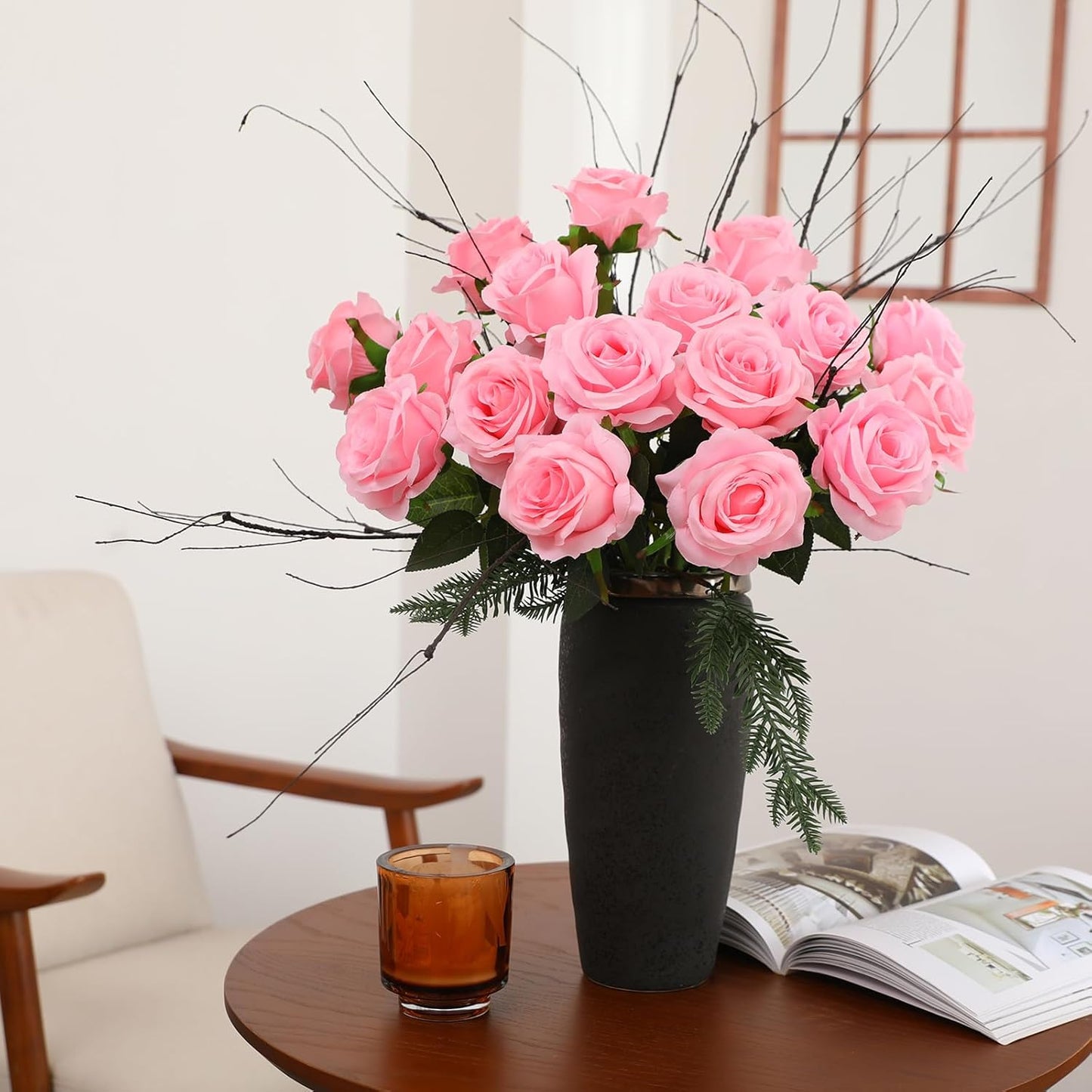 White Fake Roses Artificial Flowers - 10 Pcs Fake Artificial Roses Silk Flowers with Stems for Home Wedding Hotel Office Centerpiece Decor