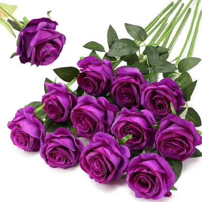 White Fake Roses Artificial Flowers - 10 Pcs Fake Artificial Roses Silk Flowers with Stems for Home Wedding Hotel Office Centerpiece Decor