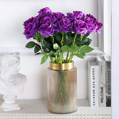White Fake Roses Artificial Flowers - 10 Pcs Fake Artificial Roses Silk Flowers with Stems for Home Wedding Hotel Office Centerpiece Decor