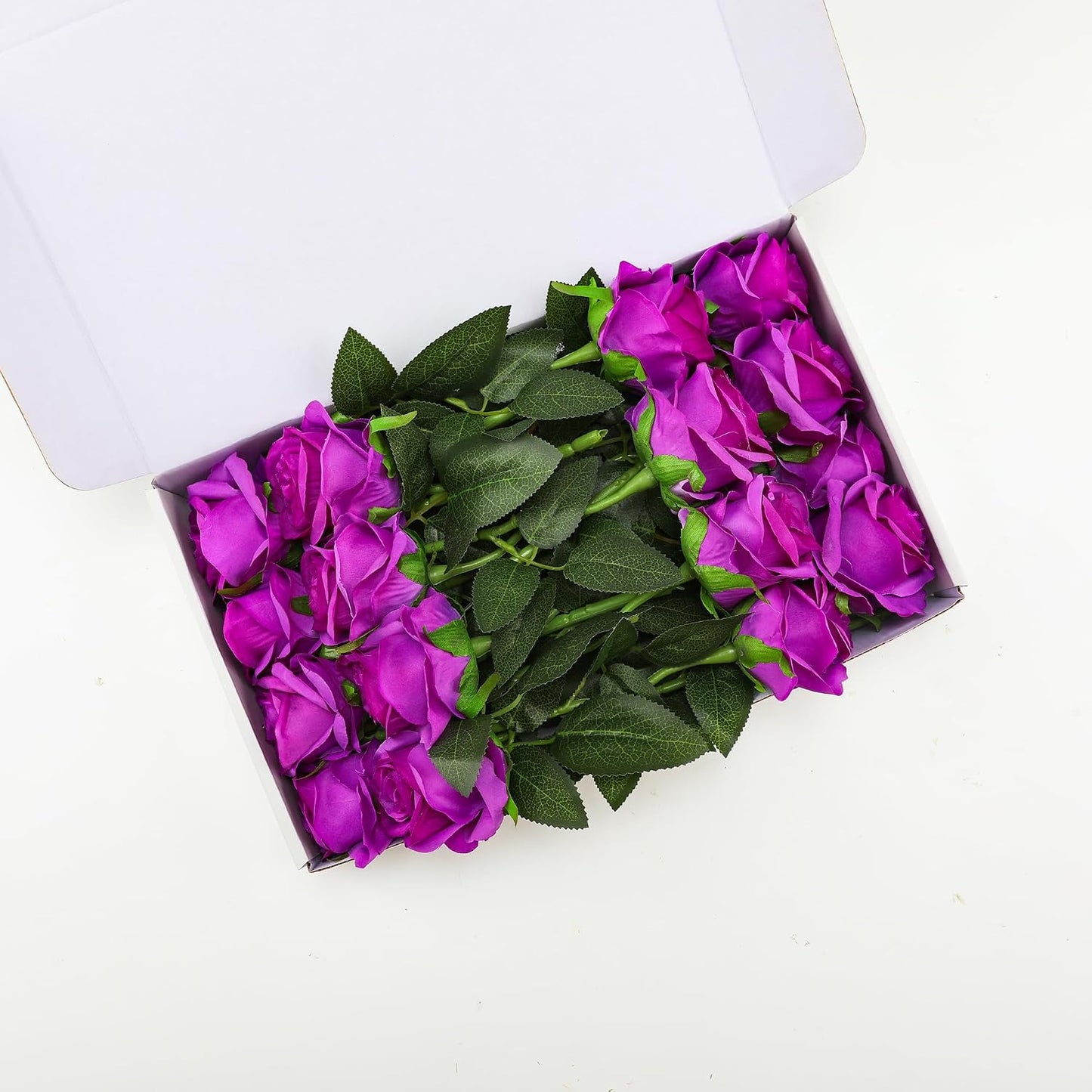 White Fake Roses Artificial Flowers - 10 Pcs Fake Artificial Roses Silk Flowers with Stems for Home Wedding Hotel Office Centerpiece Decor