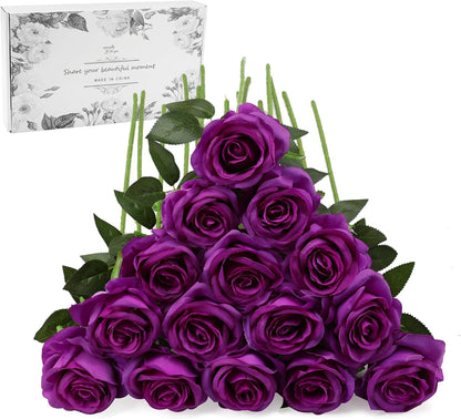 White Fake Roses Artificial Flowers - 10 Pcs Fake Artificial Roses Silk Flowers with Stems for Home Wedding Hotel Office Centerpiece Decor