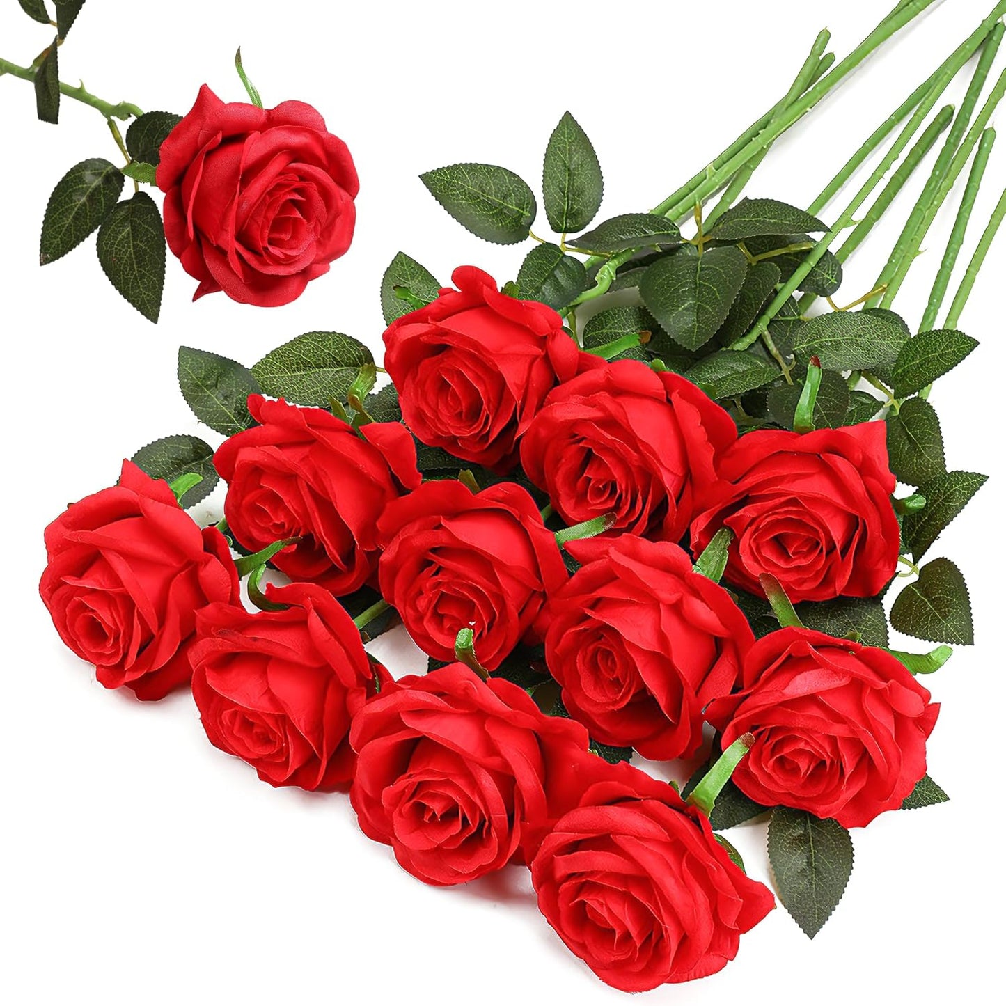 White Fake Roses Artificial Flowers - 10 Pcs Fake Artificial Roses Silk Flowers with Stems for Home Wedding Hotel Office Centerpiece Decor
