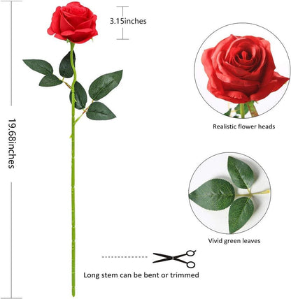 White Fake Roses Artificial Flowers - 10 Pcs Fake Artificial Roses Silk Flowers with Stems for Home Wedding Hotel Office Centerpiece Decor