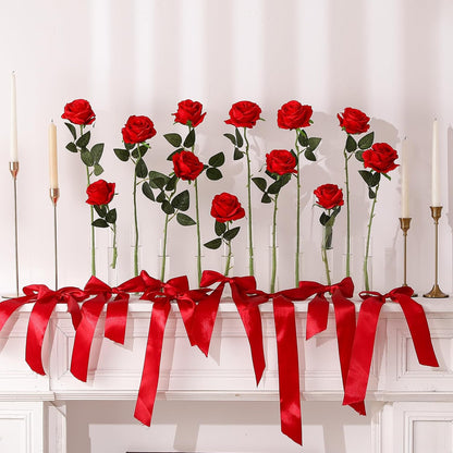 White Fake Roses Artificial Flowers - 10 Pcs Fake Artificial Roses Silk Flowers with Stems for Home Wedding Hotel Office Centerpiece Decor