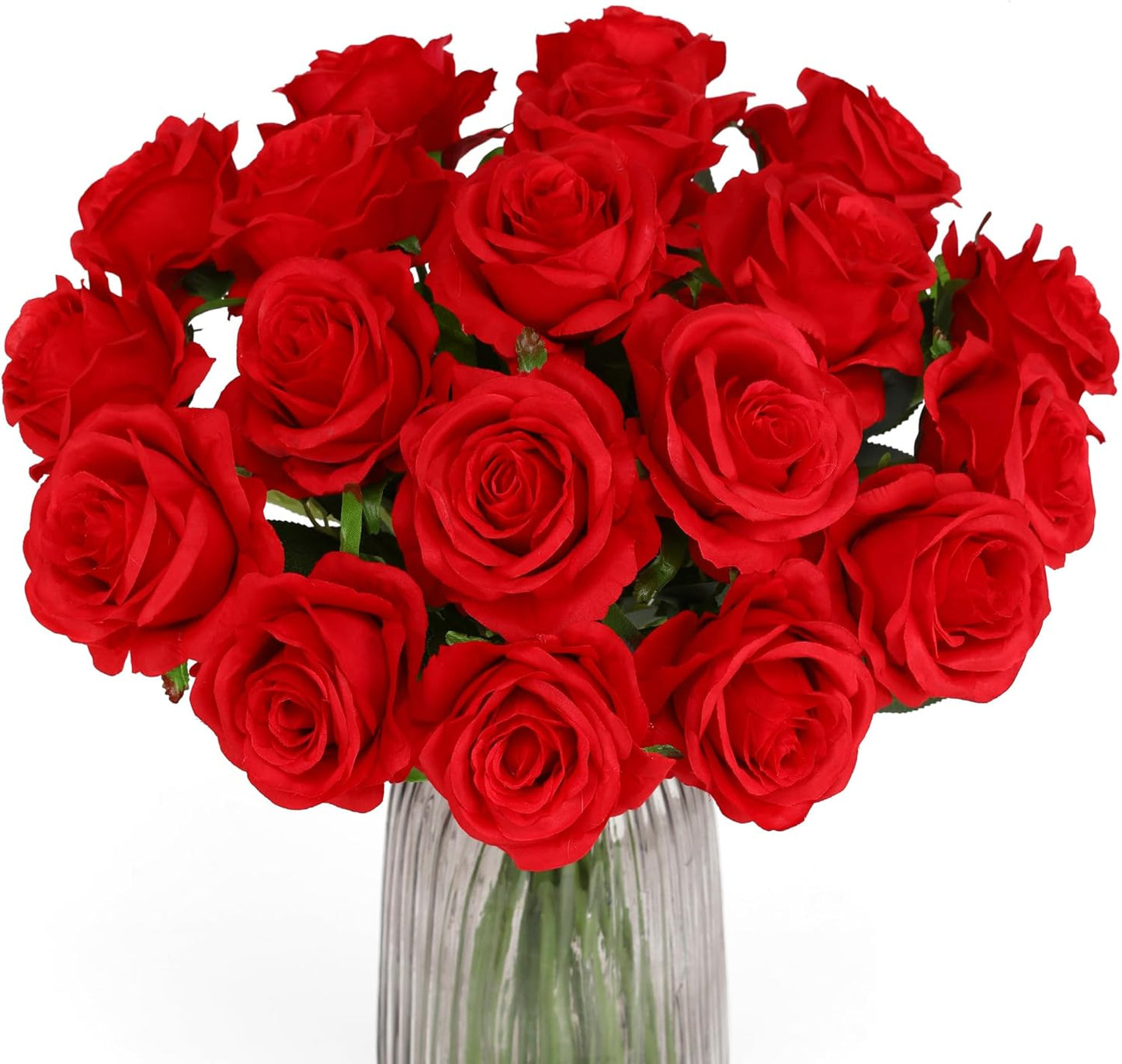 White Fake Roses Artificial Flowers - 10 Pcs Fake Artificial Roses Silk Flowers with Stems for Home Wedding Hotel Office Centerpiece Decor