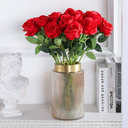 White Fake Roses Artificial Flowers - 10 Pcs Fake Artificial Roses Silk Flowers with Stems for Home Wedding Hotel Office Centerpiece Decor