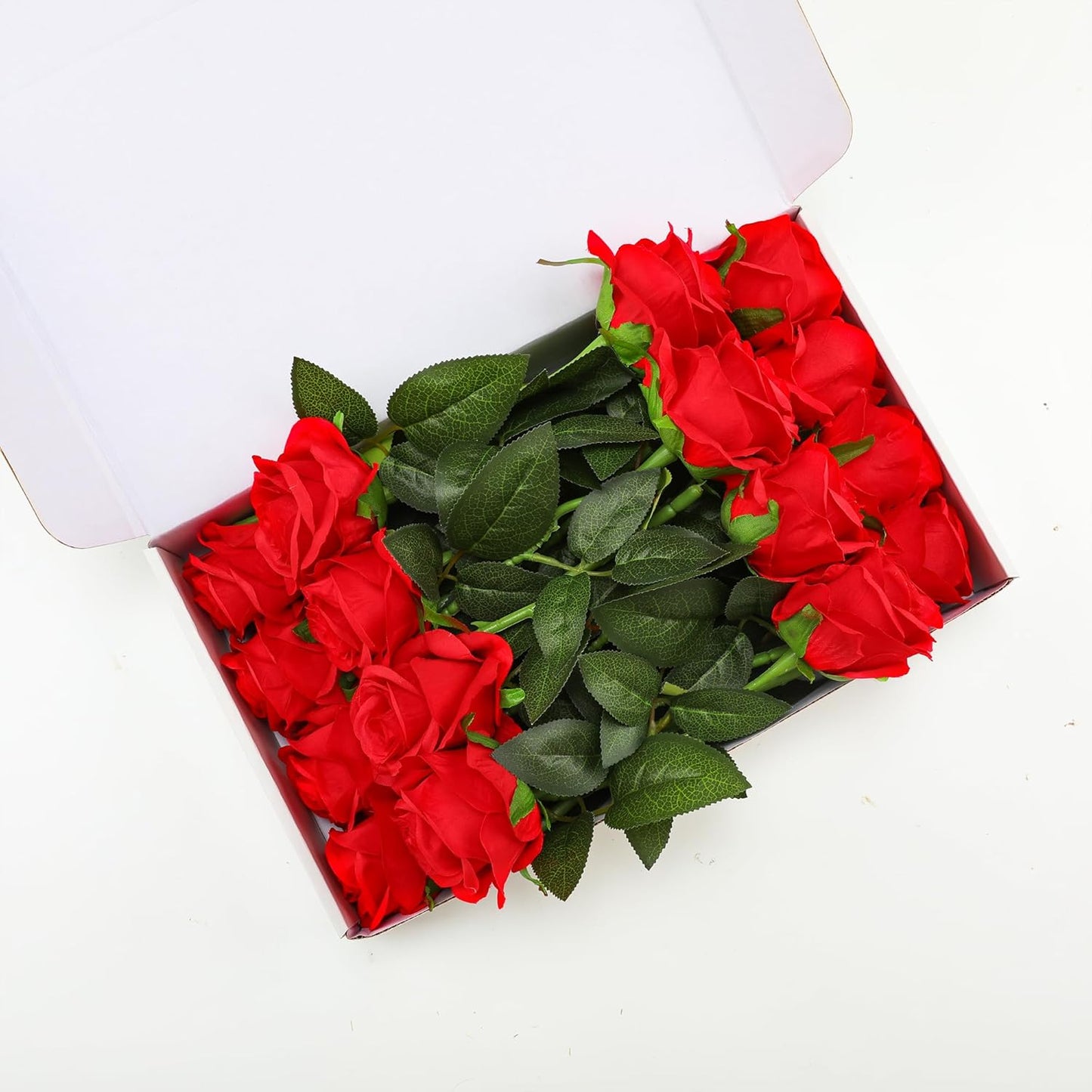 White Fake Roses Artificial Flowers - 10 Pcs Fake Artificial Roses Silk Flowers with Stems for Home Wedding Hotel Office Centerpiece Decor