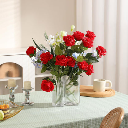 White Fake Roses Artificial Flowers - 10 Pcs Fake Artificial Roses Silk Flowers with Stems for Home Wedding Hotel Office Centerpiece Decor
