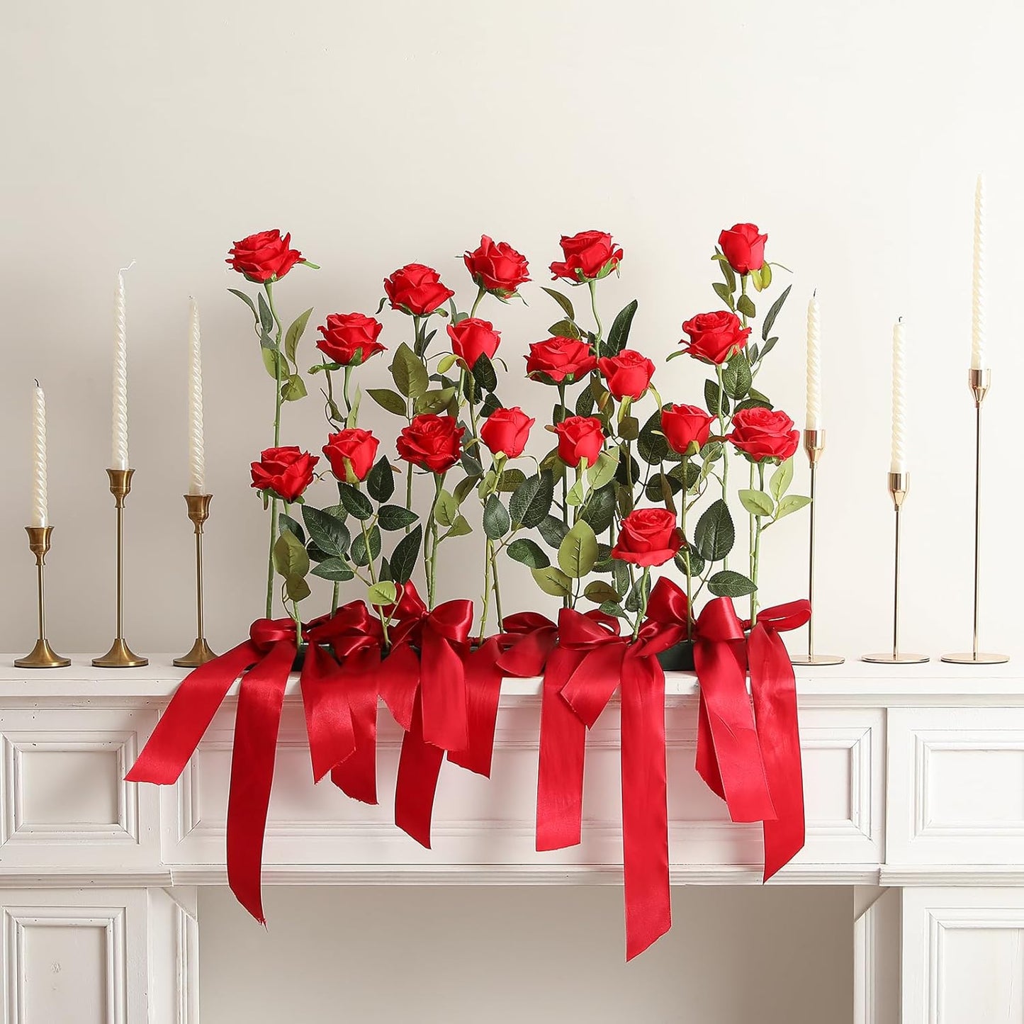 White Fake Roses Artificial Flowers - 10 Pcs Fake Artificial Roses Silk Flowers with Stems for Home Wedding Hotel Office Centerpiece Decor