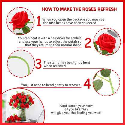 White Fake Roses Artificial Flowers - 10 Pcs Fake Artificial Roses Silk Flowers with Stems for Home Wedding Hotel Office Centerpiece Decor