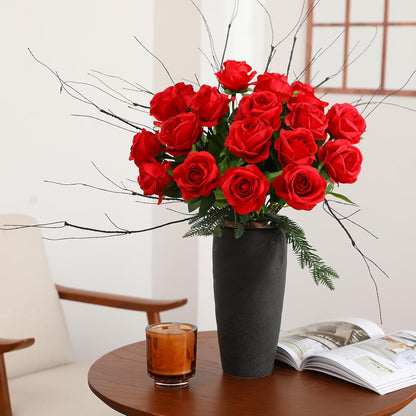 White Fake Roses Artificial Flowers - 10 Pcs Fake Artificial Roses Silk Flowers with Stems for Home Wedding Hotel Office Centerpiece Decor