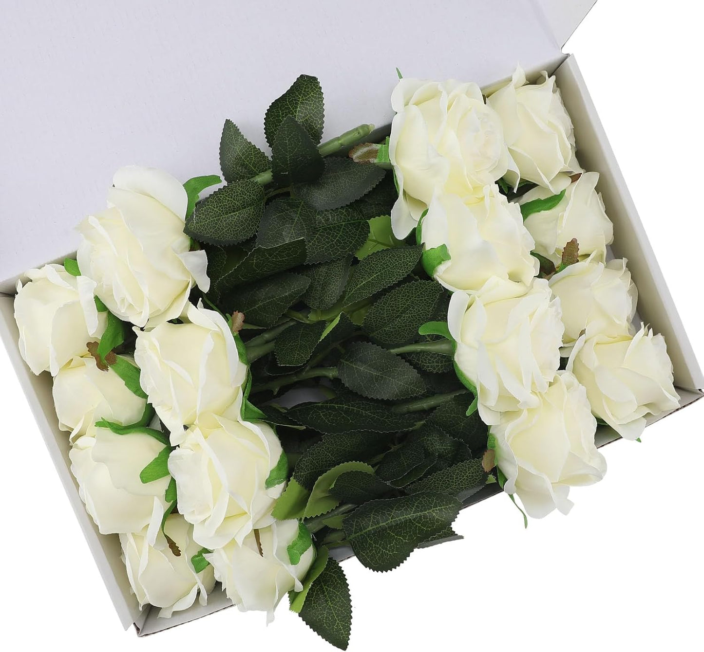 White Fake Roses Artificial Flowers - 10 Pcs Fake Artificial Roses Silk Flowers with Stems for Home Wedding Hotel Office Centerpiece Decor