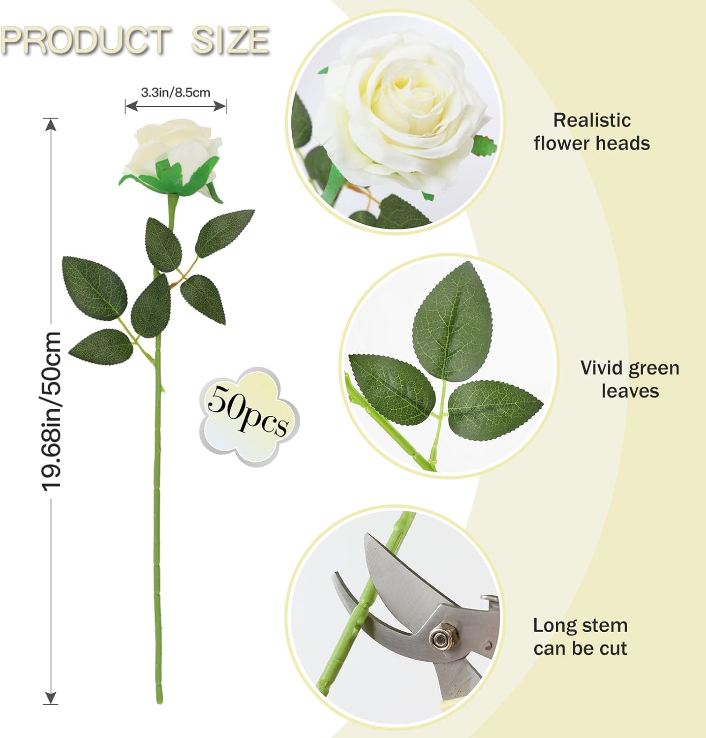 White Fake Roses Artificial Flowers - 10 Pcs Fake Artificial Roses Silk Flowers with Stems for Home Wedding Hotel Office Centerpiece Decor