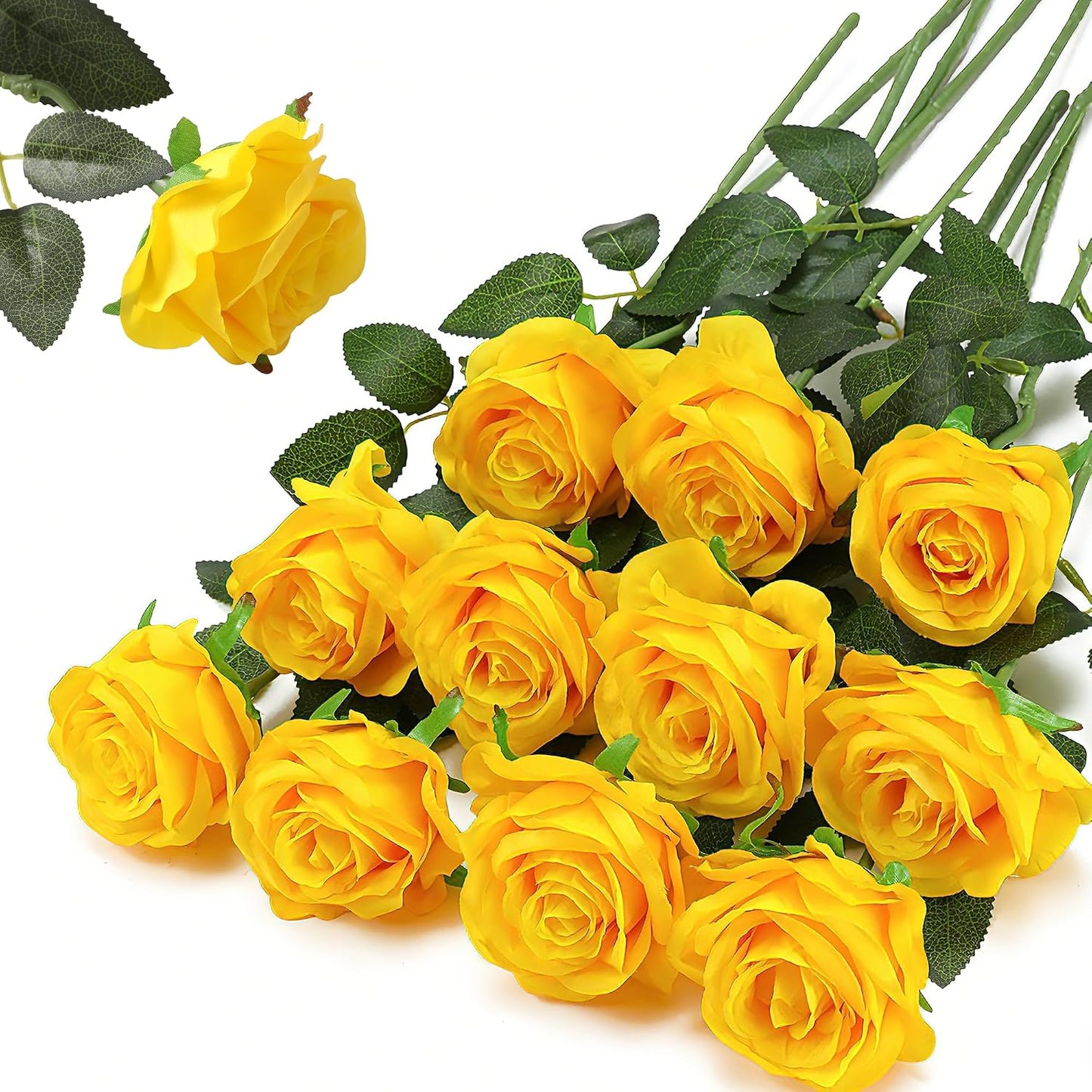 White Fake Roses Artificial Flowers - 10 Pcs Fake Artificial Roses Silk Flowers with Stems for Home Wedding Hotel Office Centerpiece Decor