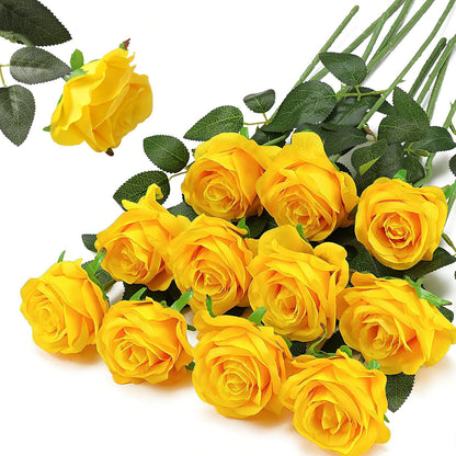 White Fake Roses Artificial Flowers - 10 Pcs Fake Artificial Roses Silk Flowers with Stems for Home Wedding Hotel Office Centerpiece Decor