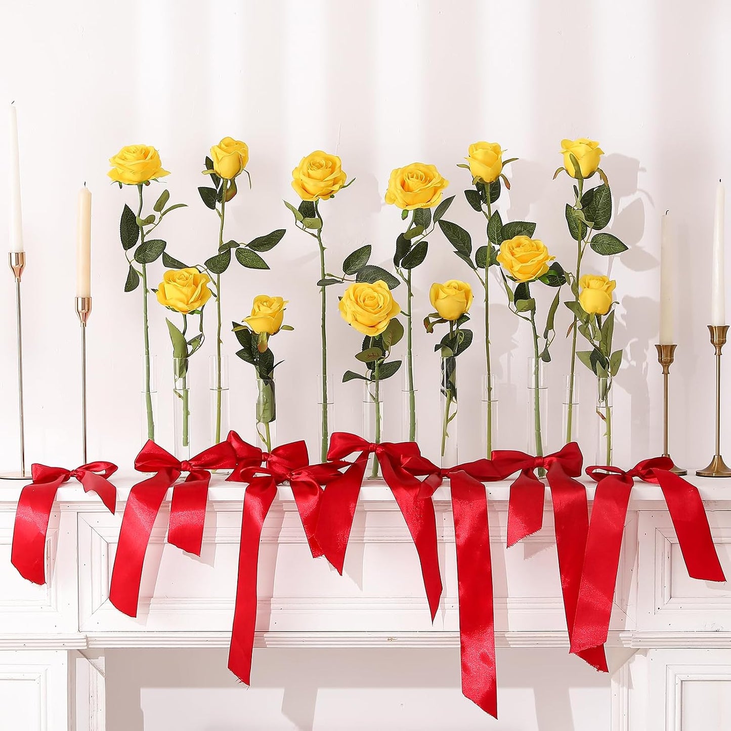 White Fake Roses Artificial Flowers - 10 Pcs Fake Artificial Roses Silk Flowers with Stems for Home Wedding Hotel Office Centerpiece Decor