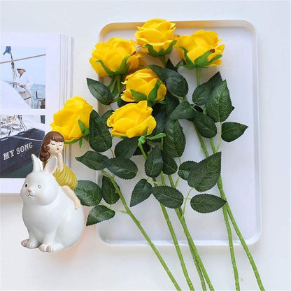 White Fake Roses Artificial Flowers - 10 Pcs Fake Artificial Roses Silk Flowers with Stems for Home Wedding Hotel Office Centerpiece Decor
