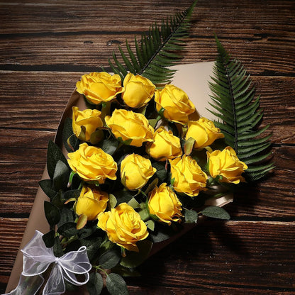 White Fake Roses Artificial Flowers - 10 Pcs Fake Artificial Roses Silk Flowers with Stems for Home Wedding Hotel Office Centerpiece Decor