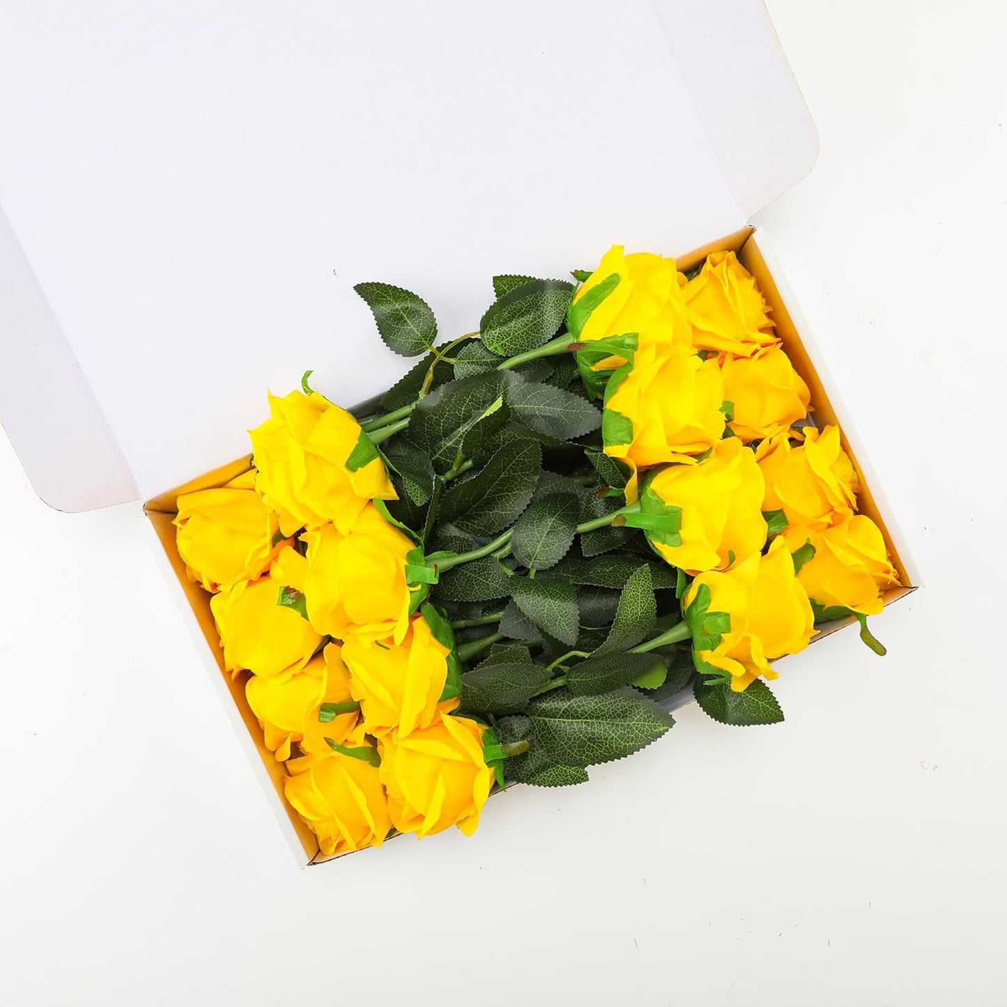 White Fake Roses Artificial Flowers - 10 Pcs Fake Artificial Roses Silk Flowers with Stems for Home Wedding Hotel Office Centerpiece Decor