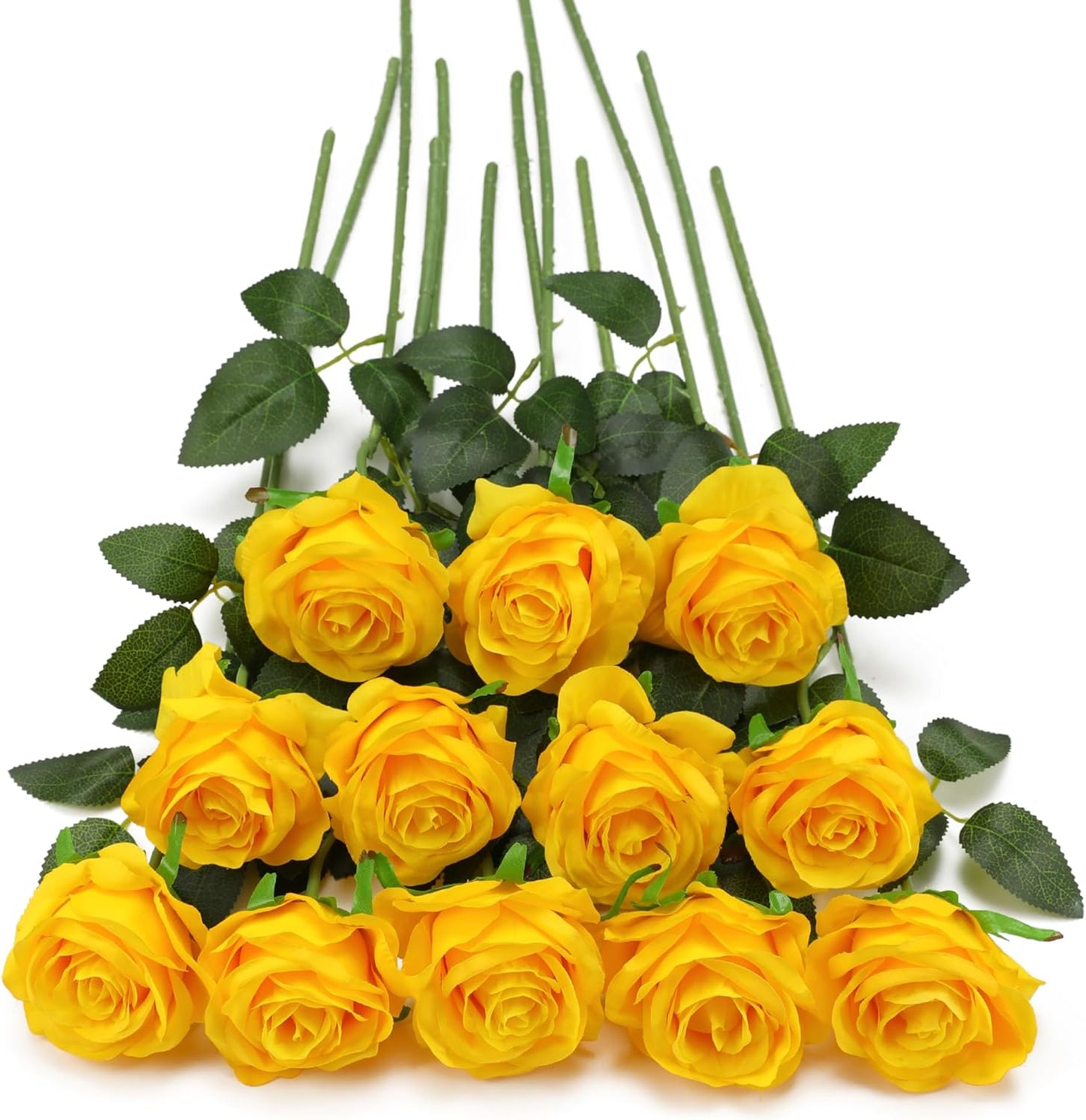 White Fake Roses Artificial Flowers - 10 Pcs Fake Artificial Roses Silk Flowers with Stems for Home Wedding Hotel Office Centerpiece Decor