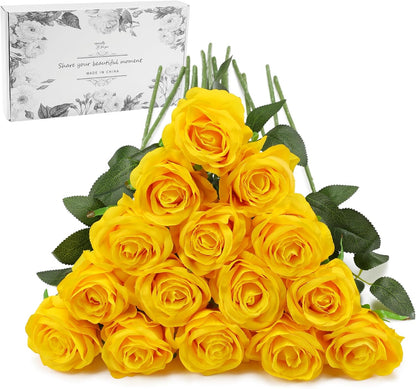 White Fake Roses Artificial Flowers - 10 Pcs Fake Artificial Roses Silk Flowers with Stems for Home Wedding Hotel Office Centerpiece Decor
