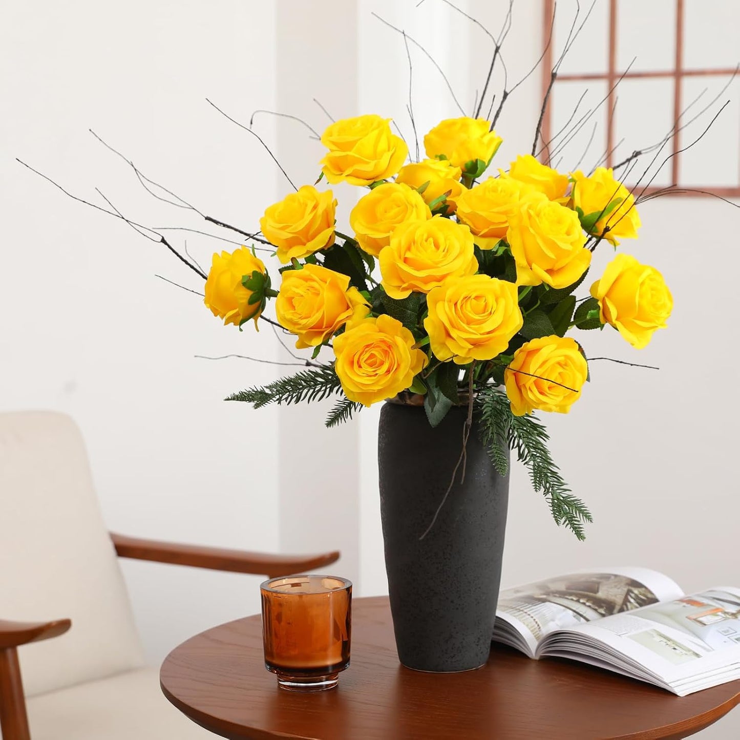 White Fake Roses Artificial Flowers - 10 Pcs Fake Artificial Roses Silk Flowers with Stems for Home Wedding Hotel Office Centerpiece Decor