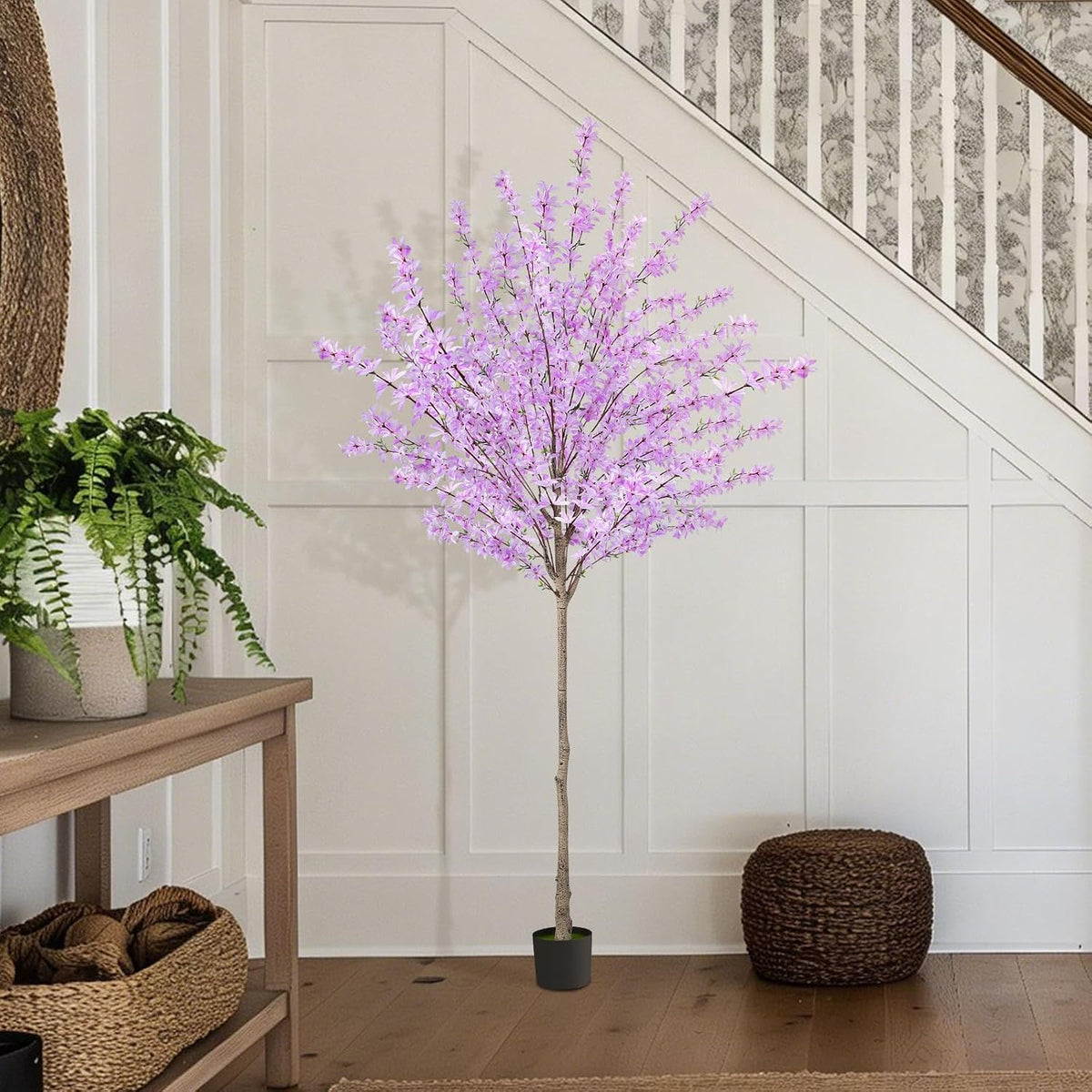 6ft Artificial Winter Jasmine Tree, Faux Forsythia Plant with Cement Base