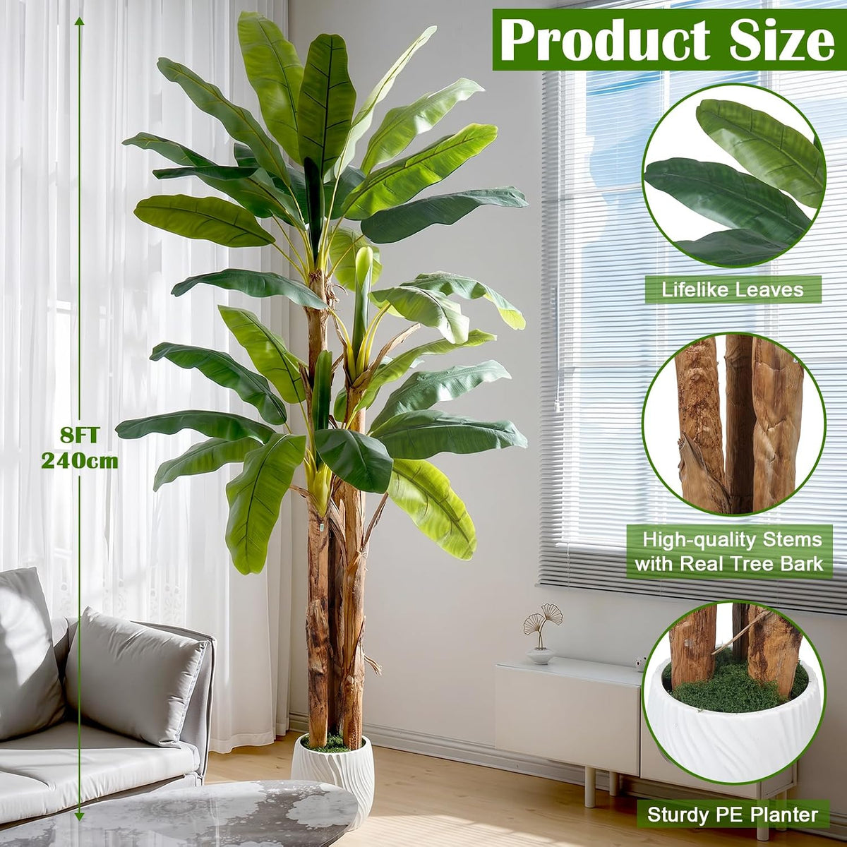 8FT Artificial Banana Tree, Tropical Plant, Large Faux Plant Outdoor