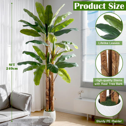 8FT Artificial Banana Tree, Tropical Plant, Large Faux Plant Outdoor