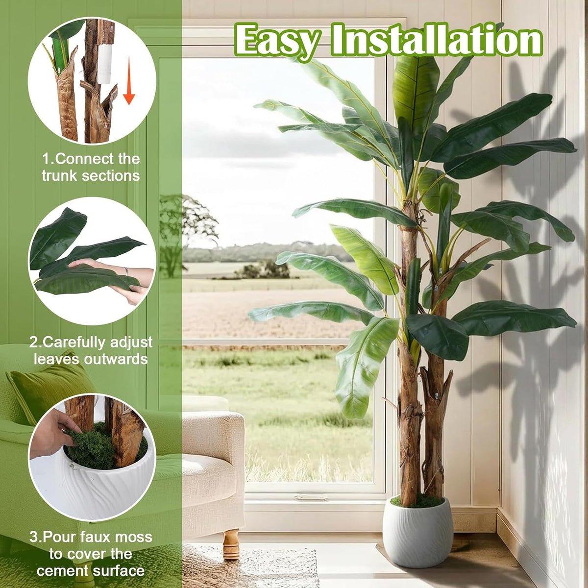 8FT Artificial Banana Tree, Tropical Plant, Large Faux Plant Outdoor