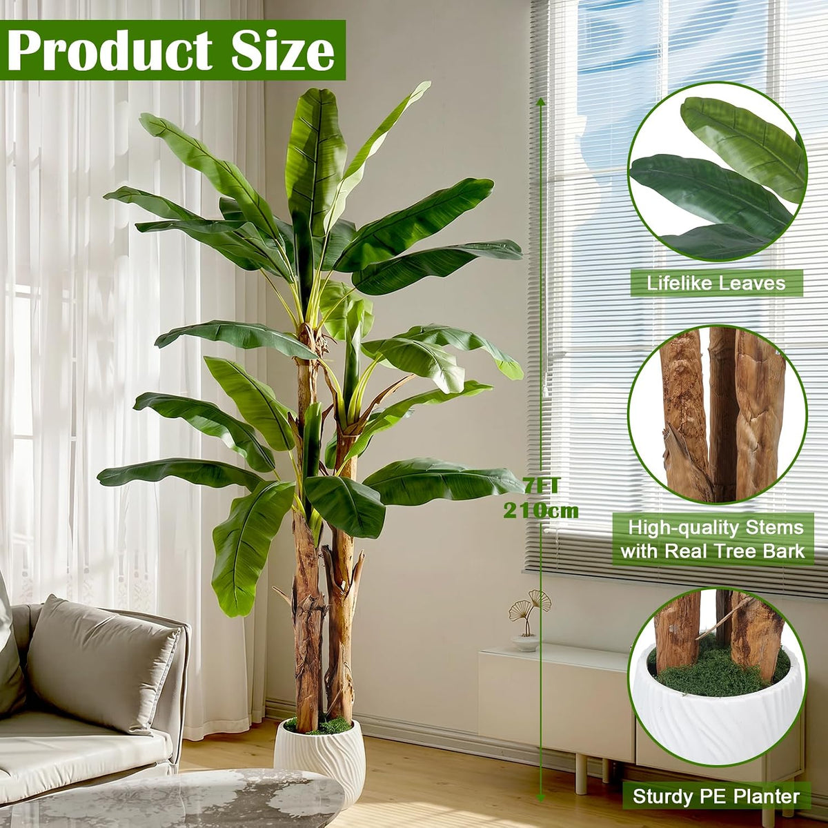 8FT Artificial Banana Tree, Tropical Plant, Large Faux Plant Outdoor