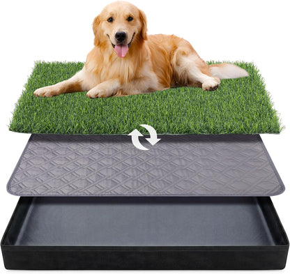 Dog Grass Pad with Tray, Oxford Cloth Tray for Potty Training with Washable Pee Pad & Artificial Grass, Reusable Indoor/Outdoor Pet Training Loo for Puppy