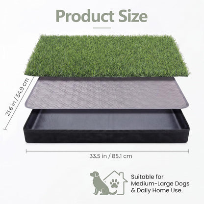 Dog Grass Pad with Tray, Oxford Cloth Tray for Potty Training with Washable Pee Pad & Artificial Grass, Reusable Indoor/Outdoor Pet Training Loo for Puppy