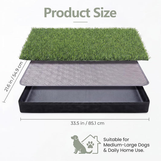 Dog Grass Pad with Tray, Oxford Cloth Tray for Potty Training with Washable Pee Pad & Artificial Grass, Reusable Indoor/Outdoor Pet Training Loo for Puppy