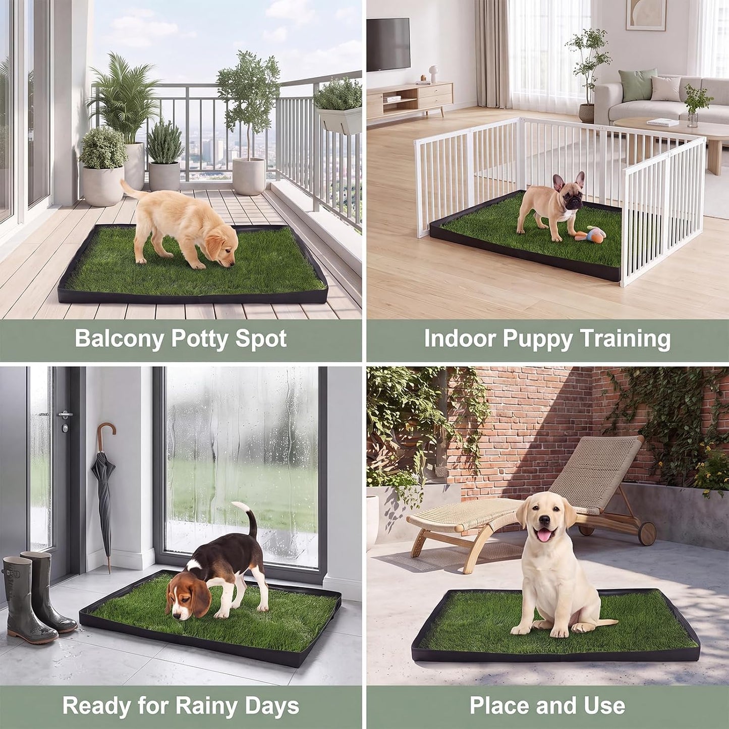 Dog Grass Pad with Tray, Oxford Cloth Tray for Potty Training with Washable Pee Pad & Artificial Grass, Reusable Indoor/Outdoor Pet Training Loo for Puppy