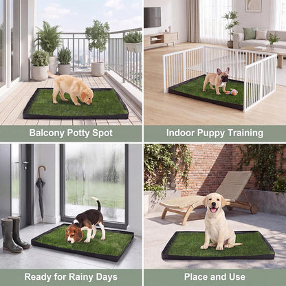 Dog Grass Pad with Tray, Oxford Cloth Tray for Potty Training with Washable Pee Pad & Artificial Grass, Reusable Indoor/Outdoor Pet Training Loo for Puppy