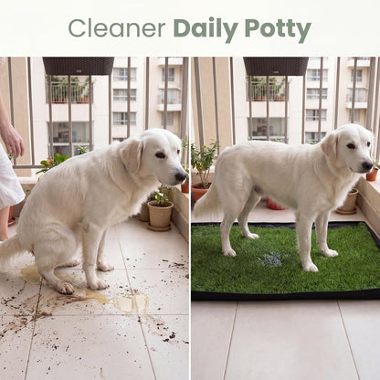 Dog Grass Pad with Tray, Oxford Cloth Tray for Potty Training with Washable Pee Pad & Artificial Grass, Reusable Indoor/Outdoor Pet Training Loo for Puppy