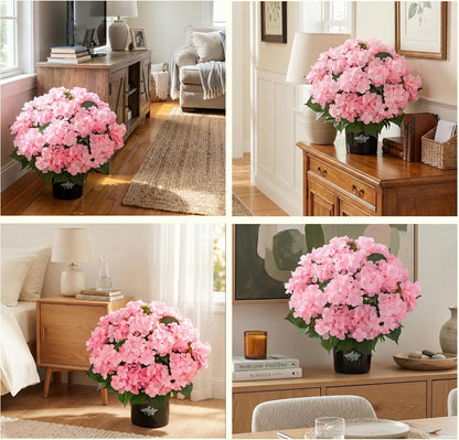 2 Potted Pink Hydrangea Artificial Flowers, Faux Hydrangea Outdoor