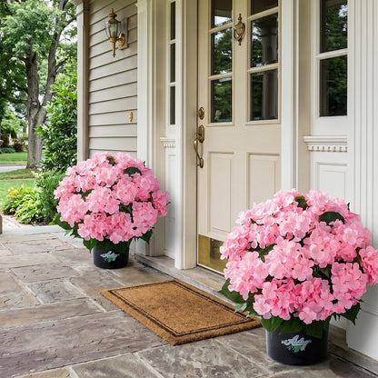 2 Potted Pink Hydrangea Artificial Flowers, Faux Hydrangea Outdoor