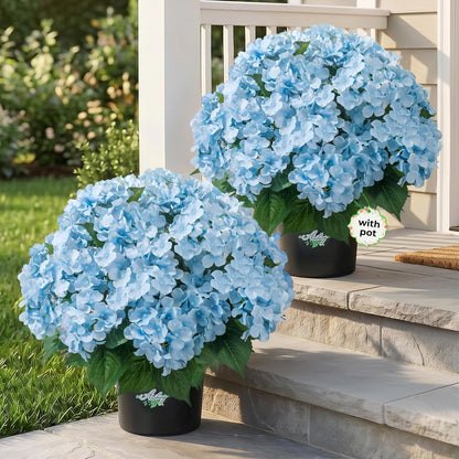 2 Potted Pink Hydrangea Artificial Flowers, Faux Hydrangea Outdoor