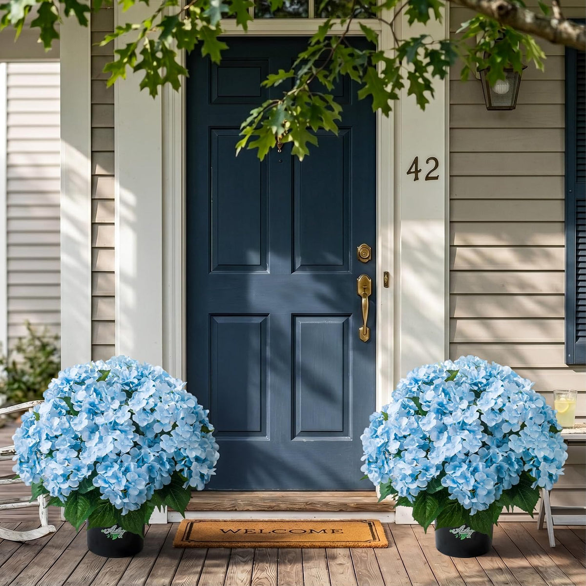 2 Potted Pink Hydrangea Artificial Flowers, Faux Hydrangea Outdoor