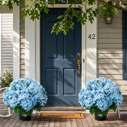 2 Potted Pink Hydrangea Artificial Flowers, Faux Hydrangea Outdoor