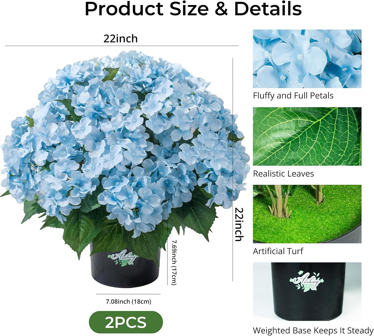 2 Potted Pink Hydrangea Artificial Flowers, Faux Hydrangea Outdoor
