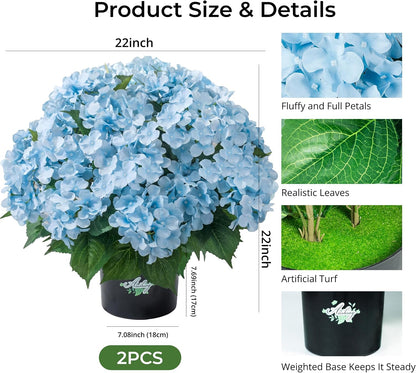 2 Potted Pink Hydrangea Artificial Flowers, Faux Hydrangea Outdoor