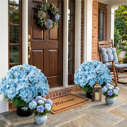 2 Potted Pink Hydrangea Artificial Flowers, Faux Hydrangea Outdoor
