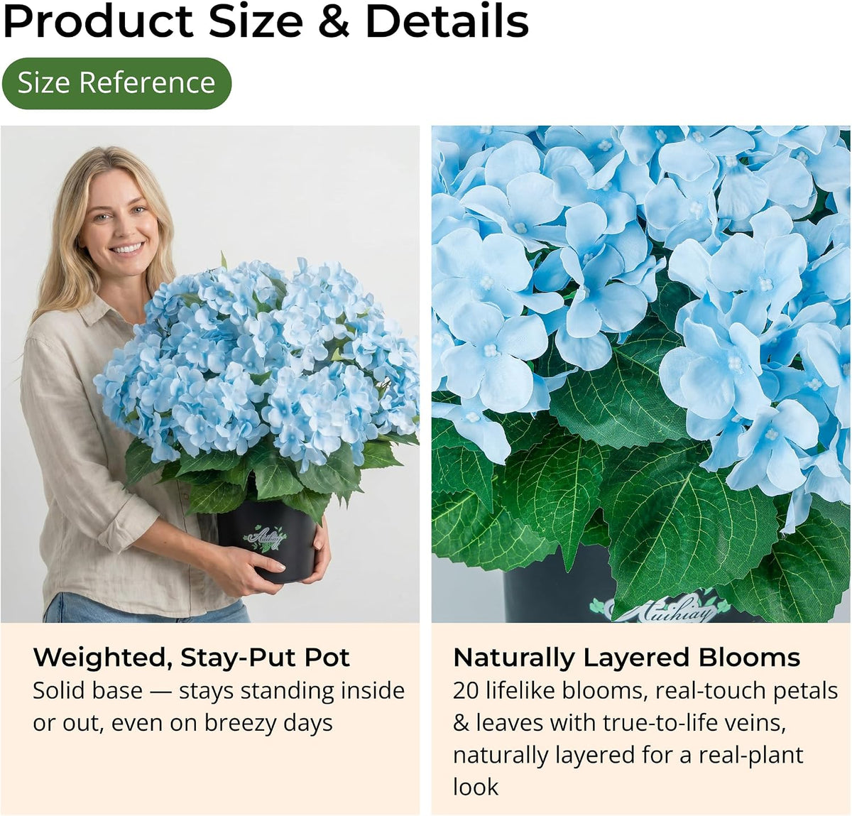 2 Potted Pink Hydrangea Artificial Flowers, Faux Hydrangea Outdoor