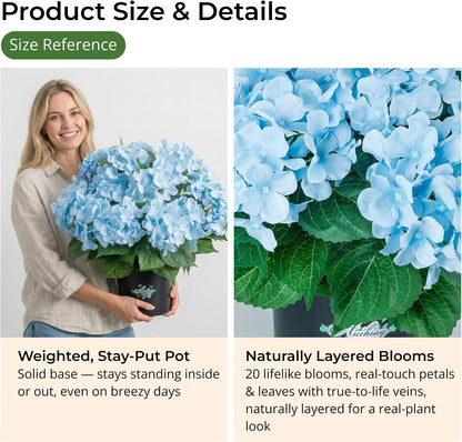 2 Potted Pink Hydrangea Artificial Flowers, Faux Hydrangea Outdoor