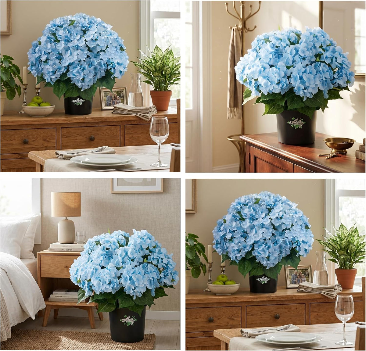2 Potted Pink Hydrangea Artificial Flowers, Faux Hydrangea Outdoor